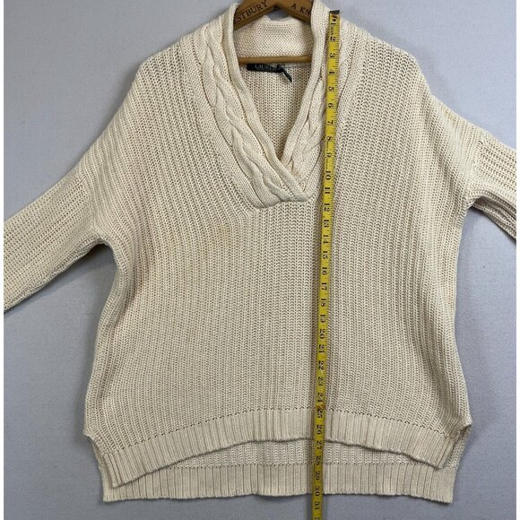 LRL Ralph Lauren Womens Cable Knit Fisherman Sweater Size Large Cream Cotton - Picture 9 of 9